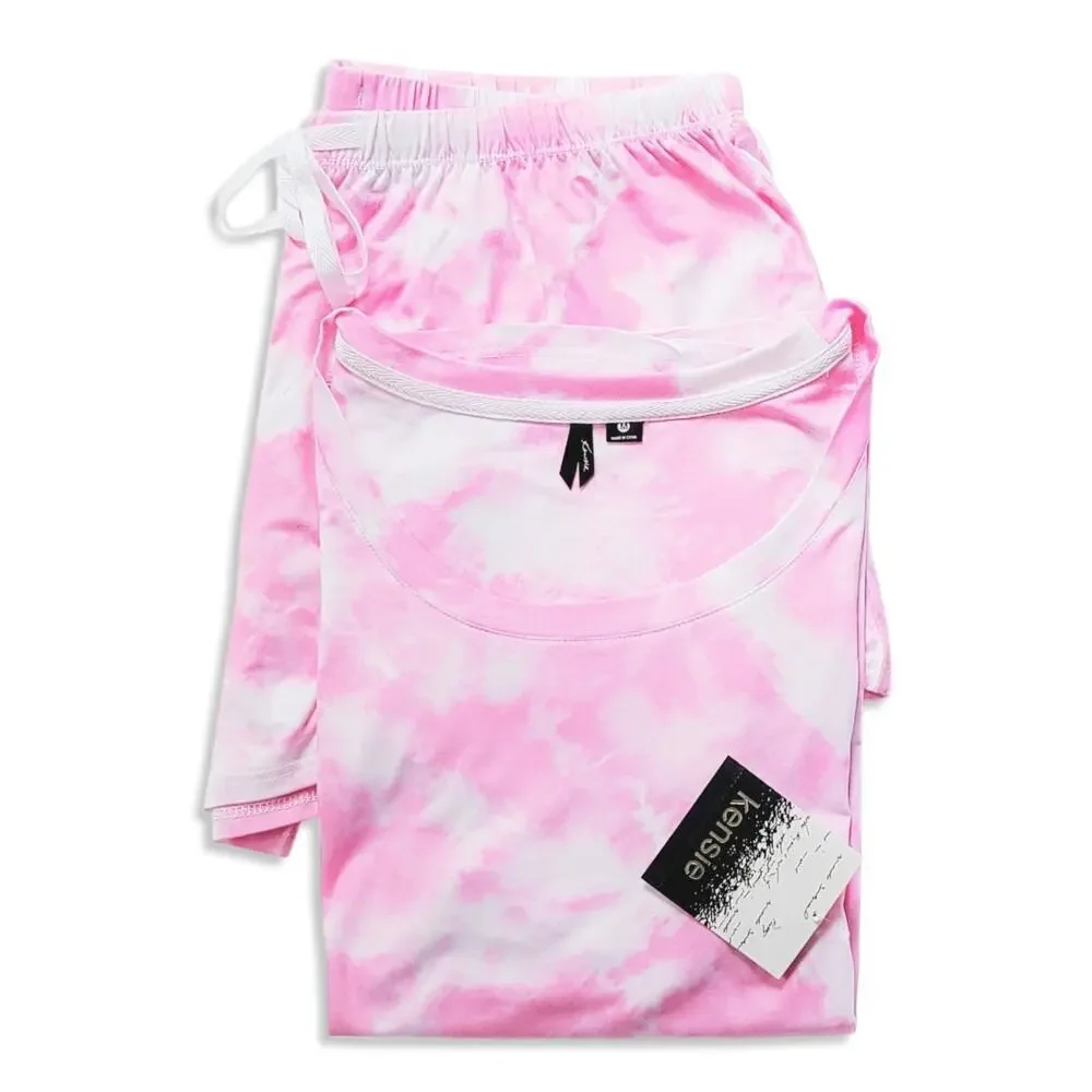 New Kensie Women's 2-Pc Super Soft Tie Dye Print Shortie Set Lounge Pajama Set